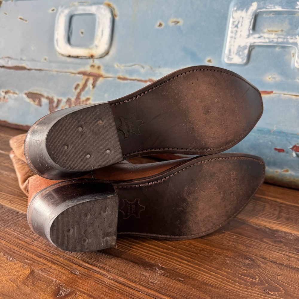 Old West Leather Western Boots | camel cognac brown | size 8.5 | snip toe - Picture 8 of 10
